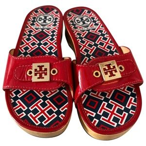 Tory Burch Red Slide Wooden Dixon Clog Sandals Size 7